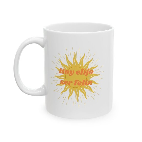Mug - 'Hoy Elijo Ser Feliz' Empowering Quote Ceramic Mug, 11oz/15oz - Picture 1 of 7